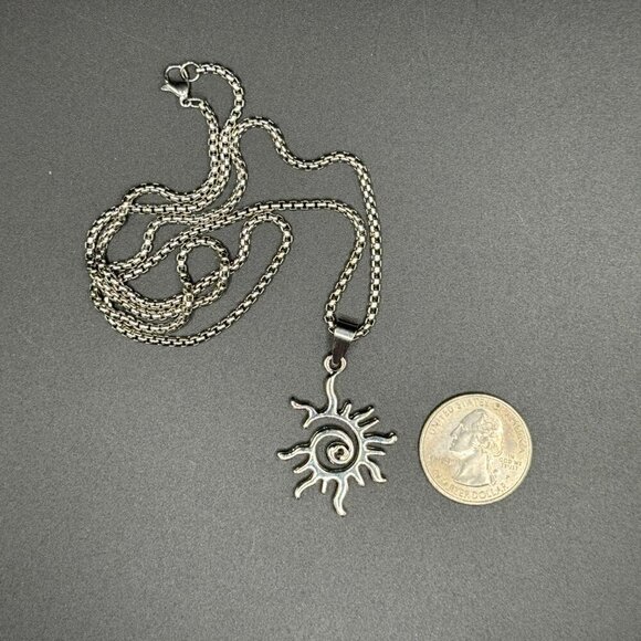 Spiral Sun Silver Tone Pendant and Necklace #1375 - Picture 9 of 12